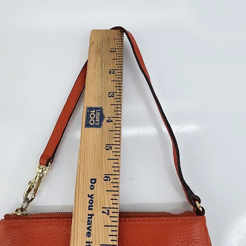 Michael Kors Fulton Wristlet Clementine Leather Orange Zip Clutch 7" Strap Flaws - Picture 11 of 12